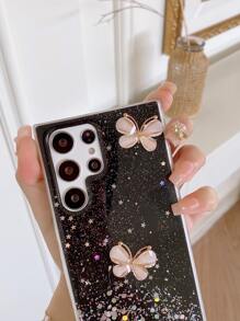 1 pieza Funda de teléfono de TPU con estampado de mariposa y cielo estrellado soñador compatible con teléfonos Samsung - Negro - Ver 3
