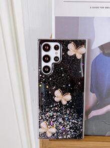 1 pieza Funda de teléfono de TPU con estampado de mariposa y cielo estrellado soñador compatible con teléfonos Samsung - Negro - Ver 4