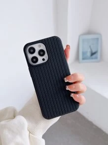 1pc Silicone Solid Color And Gradient Liquid Woven Pattern Phone Case Compatible With IPhone 11/12/13/14/15/13promax/14promax/15promax - Black - View 7