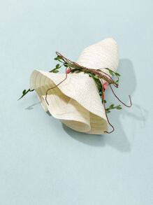 Flower Decor Straw Hat - Beige - View 4