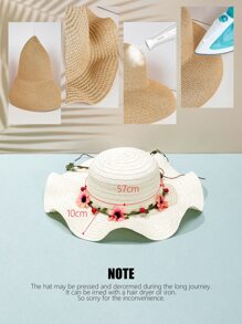 Flower Decor Straw Hat - Beige - View 5
