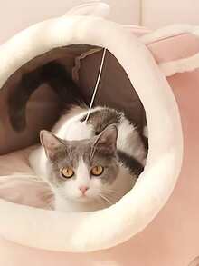 1入組粉色耳朵形可拆卸可水洗半閉式絨面貓床,適合小型和中型貓睡覺 - 粉色 - 查看 4