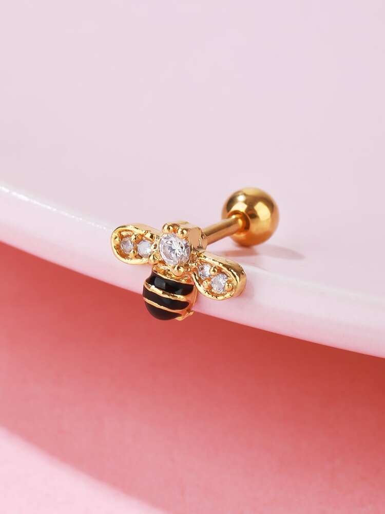 1pc Rhinestone Decor Bee Stud Earring