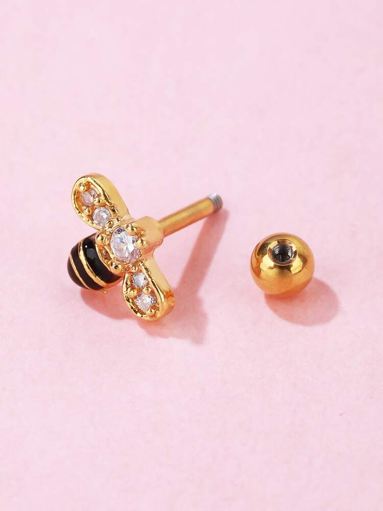 1pc Rhinestone Decor Bee Stud Earring