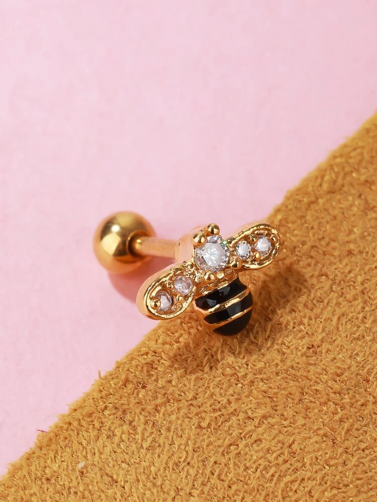 1pc Rhinestone Decor Bee Stud Earring
