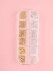 FULL BEAUTY 1 Box Jewelry Organizer With 12 Rectangular & Semi-Circle Compartments DIY Nail Charms Nail Gems Nail Supplies