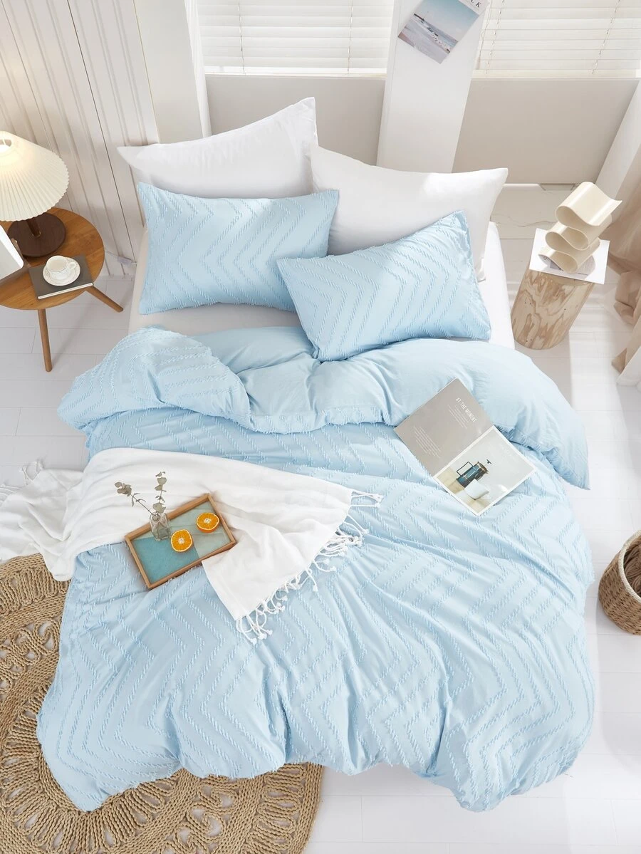 Tufted Duvet Cover Set Without Filler - Blue - View 1