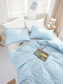 Tufted Duvet Cover Set Without Filler - Blue - View 7