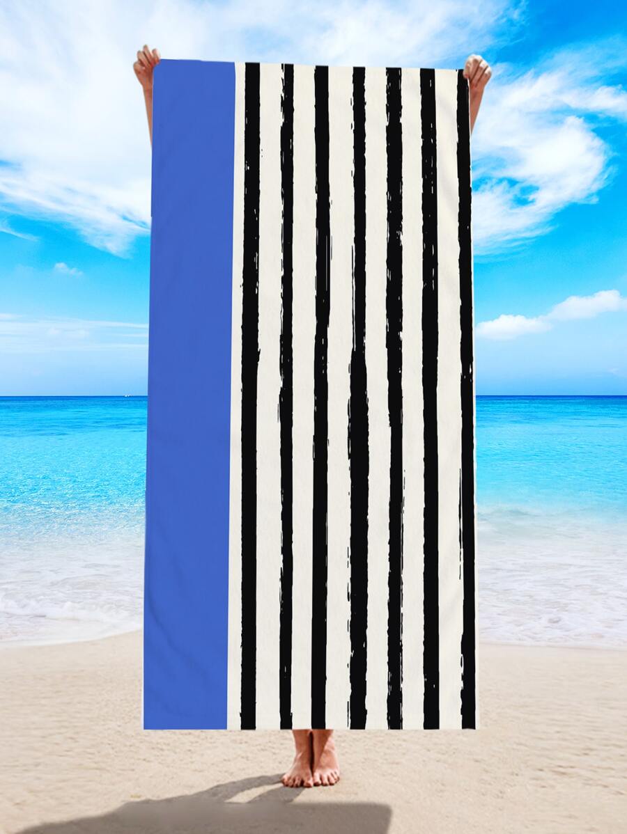 1 pieza Toalla de playa con patrón de rayas - Azul - Ver 1