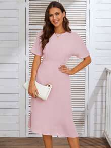 SHEIN LUNE 素色後拉鍊A字洋裝 - 淺粉色 - 查看 6