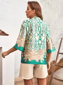 Aveloria Geo Print Notch Neck Blouse - Multicolor - View 2