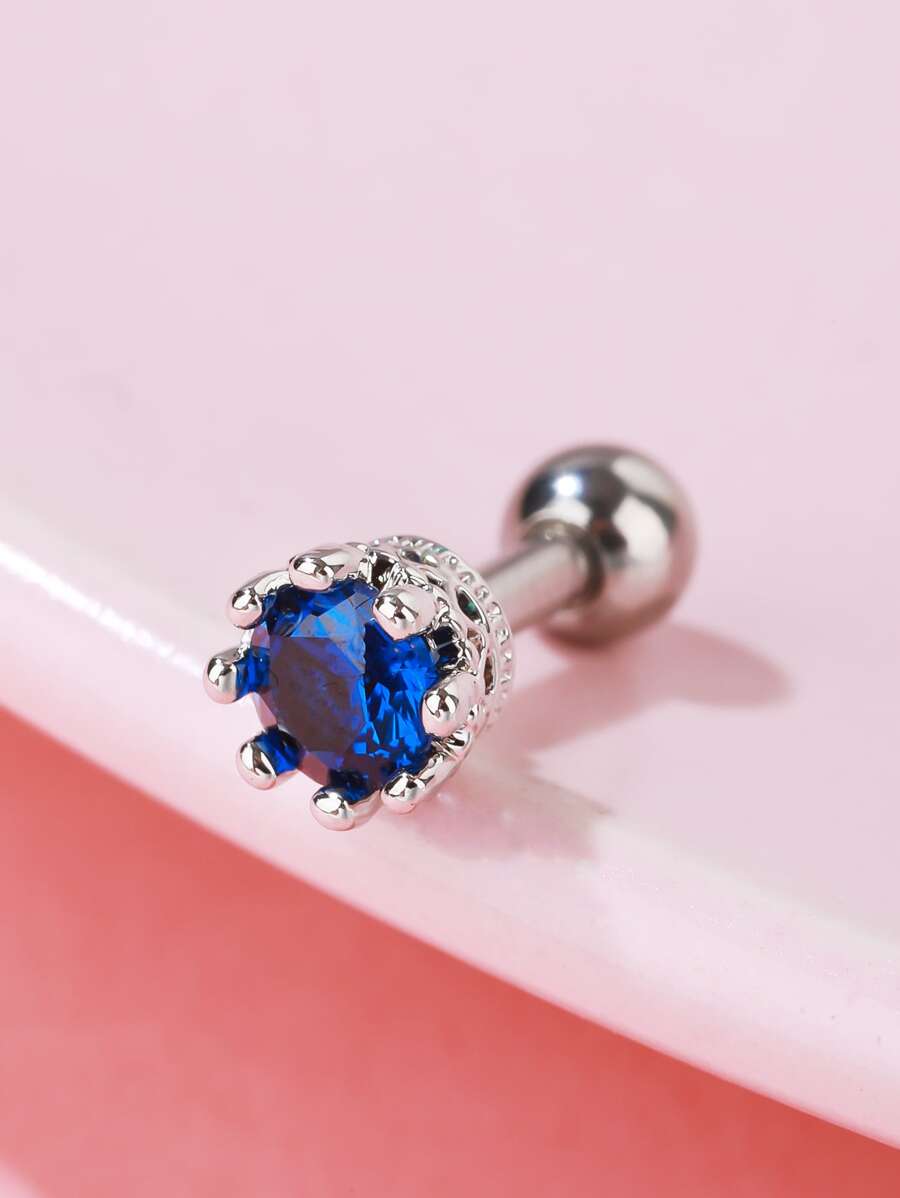 1入組寶石裝飾耳釘 - 銀色 - 查看 1