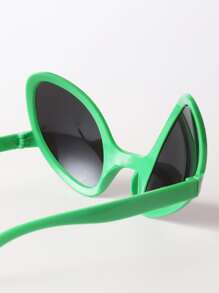 1pair Unisex Alien Shape Fashion Glasses With Green Frame And Mirrored Lens, Cat Eye Style, Suitable For Birthday Party, Dance Party And Other Events Street - Green - View 3
