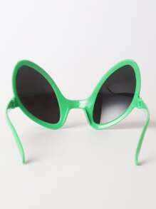 1pair Unisex Alien Shape Fashion Glasses With Green Frame And Mirrored Lens, Cat Eye Style, Suitable For Birthday Party, Dance Party And Other Events Street - Green - View 4