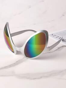 Street 1 Pair Unisex Silver Frame, Mirror Lens Alien Shaped Cat Eye Fashion Glasses Suitable For Birthday Parties And Parties Fashion Glasses Shades Beach Accessories Christmas Basics Fall Winter Women Outfits Clothes Business Casual Gifts - Silver - View 3
