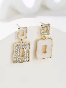 Cubic Zirconia Decor Mismatched Drop Earrings - Yellow Gold - View 1