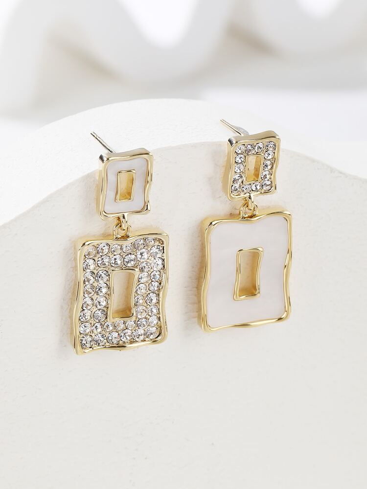Cubic Zirconia Decor Mismatched Drop Earrings