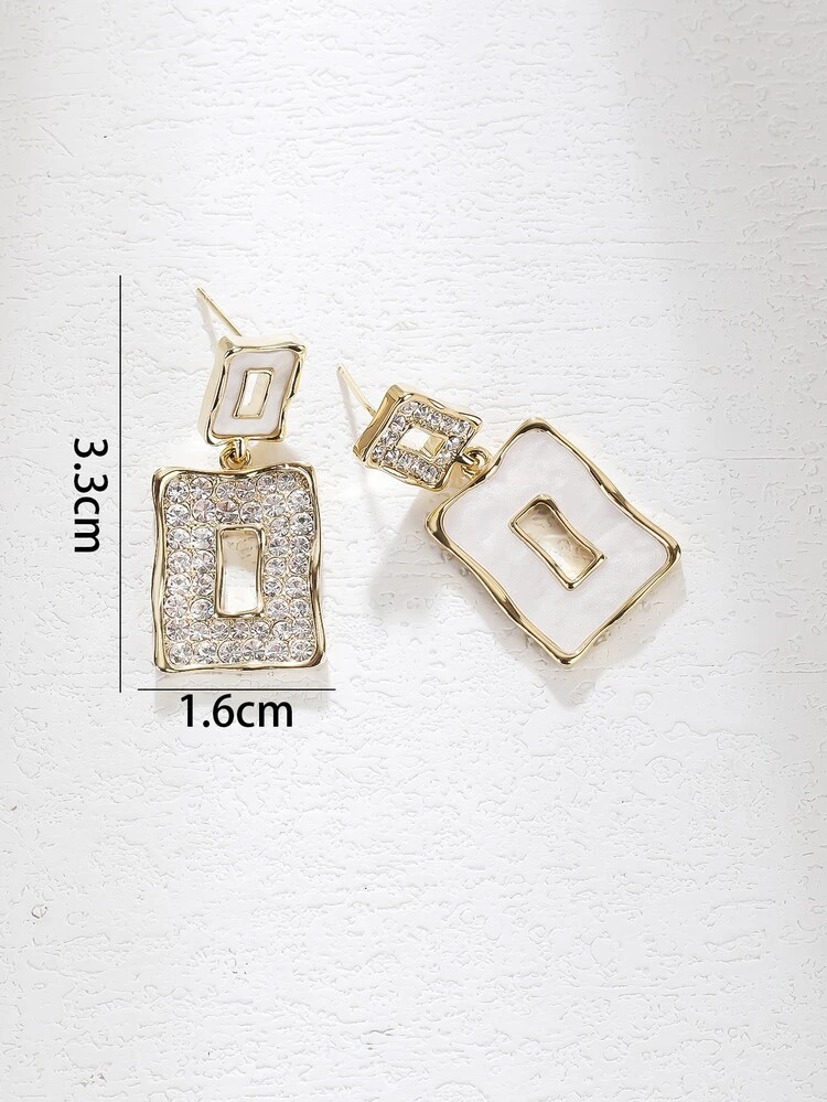 Cubic Zirconia Decor Mismatched Drop Earrings