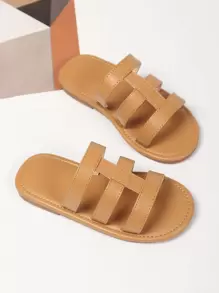 Girls Stitch Detail Slippers - Camel - View 1