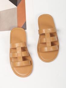 Girls Stitch Detail Slippers - Camel - View 3