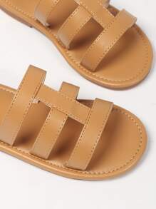 Girls Stitch Detail Slippers - Camel - View 4