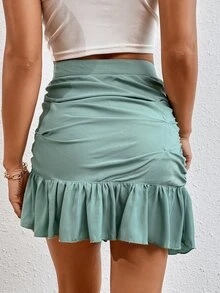 Falda fruncido bajo con fruncido - verde menta - Ver 2