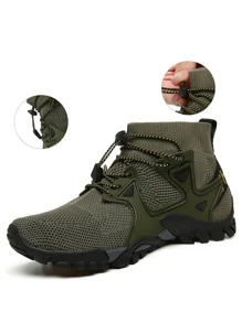 Men Lace-up Front Hiking Shoes - Army Green - View 3