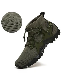 Men Lace-up Front Hiking Shoes - Army Green - View 8