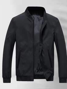 Manfinity Homme Men Solid Zip Pocket Bomber Jacket - Black - View 1