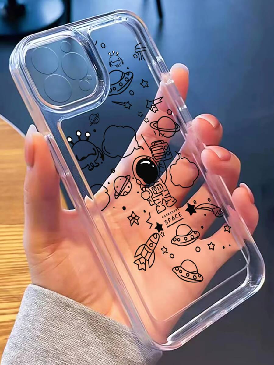 Cartoon Astronaut Clear Phone Case - Multicolor - View 1