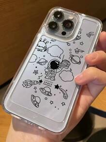 Cartoon Astronaut Clear Phone Case - Multicolor - View 3