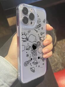 Cartoon Astronaut Clear Phone Case - Multicolor - View 5