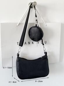 Litchi Embossed Bag With Coin Case - Black - View 4