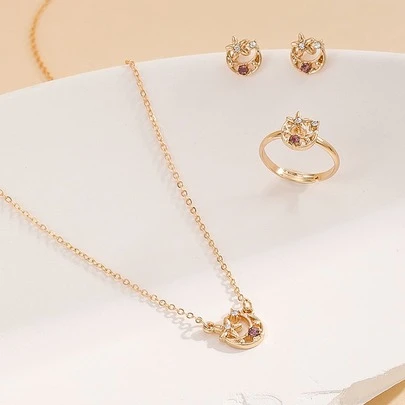 4入組月亮和花朵裝飾首飾套裝