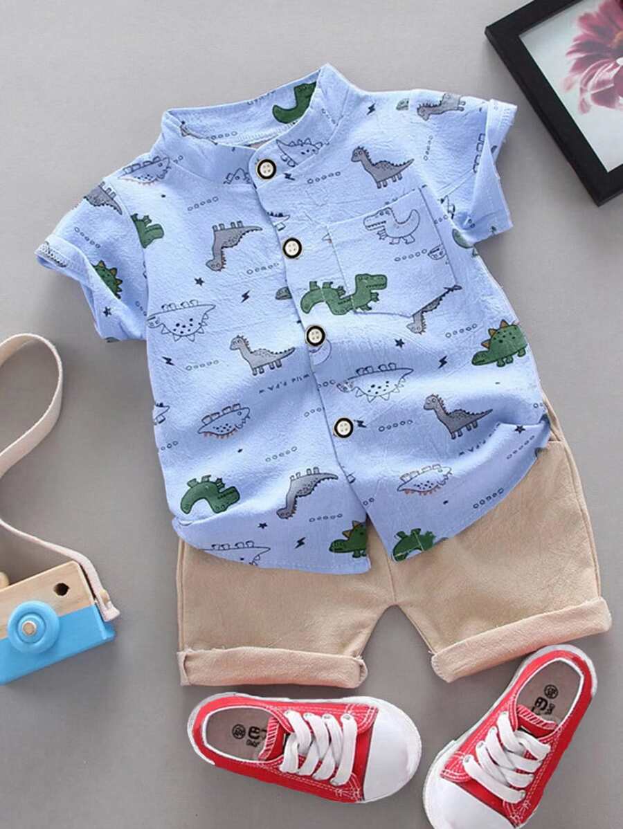 Toddler Boys Dinosaur Print Shirt With Shorts - Multicolor - View 1