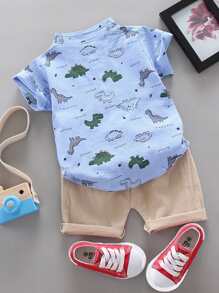Toddler Boys Dinosaur Print Shirt With Shorts - Multicolor - View 2