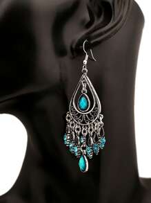 波西米亚风吊坠耳环，时尚女式个性化耳钉 - 復古銀色 - 查看 2