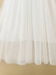 SHEIN Niñas Vestido fruncido ribete con encaje bajo con malla - Blanco - Ver 4