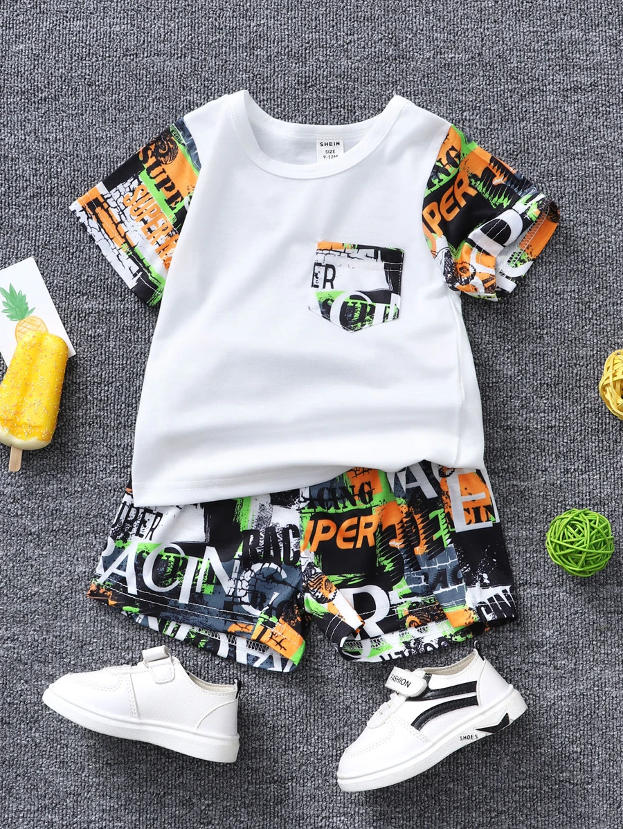 Baby Boy Letter Graphic Tee & Shorts - White - View 1