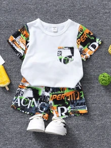 Baby Boy Letter Graphic Tee & Shorts - White - View 3