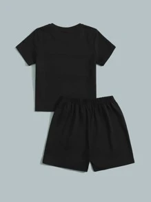 SHEIN Young Boy Colorblock Letter Graphic Tee & Shorts