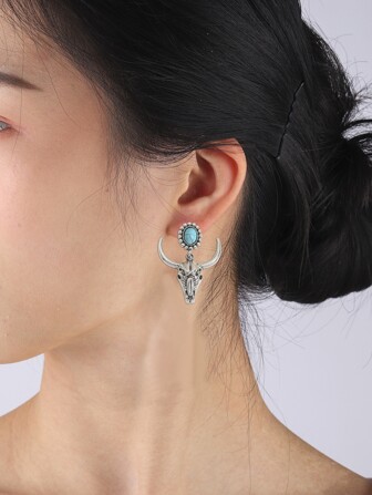 綠松石色質感紋理牛頭耳墜