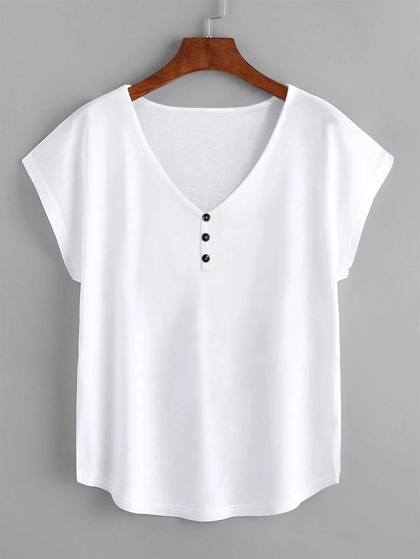 SHEIN LUNE 前紐扣蝙蝠袖T恤 - 白色 - 查看 1