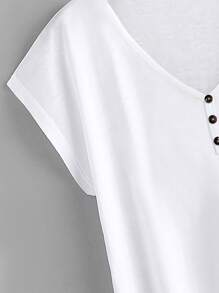 SHEIN LUNE 前紐扣蝙蝠袖T恤 - 白色 - 查看 4