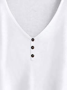 SHEIN LUNE 前紐扣蝙蝠袖T恤 - 白色 - 查看 3