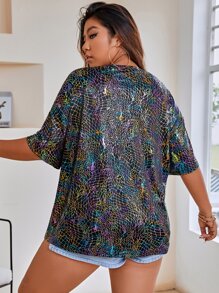 Camiseta holográfica de hombros caídos de color metálico - Multicolor - Ver 2