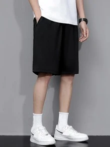 Manfinity Hypemode Loose Fit Letter Patched Drawstring Waist Shorts For Men - Black - View 4