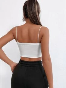 SHEIN PETITE Solid Slim Crop Cami Top - White - View 2