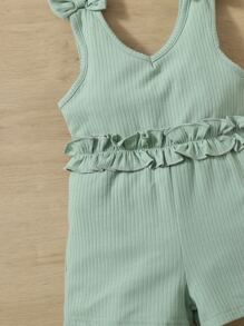嬰兒羅紋針織肩部蝴蝶結荷葉邊連身短褲 - 薄荷綠 - 查看 4