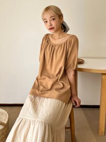 DAZY 燈籠袖船領襯衫 - 棕色 - 查看 8